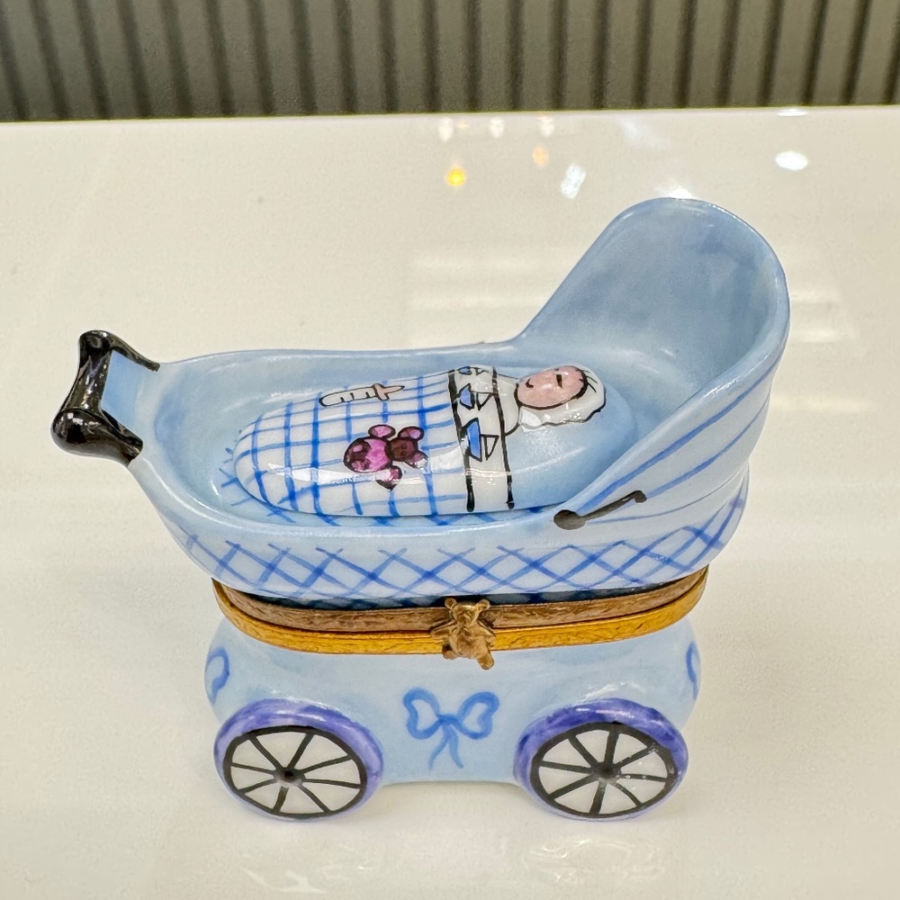 Limoges France Porcelain Baby Carriage Trinket Box